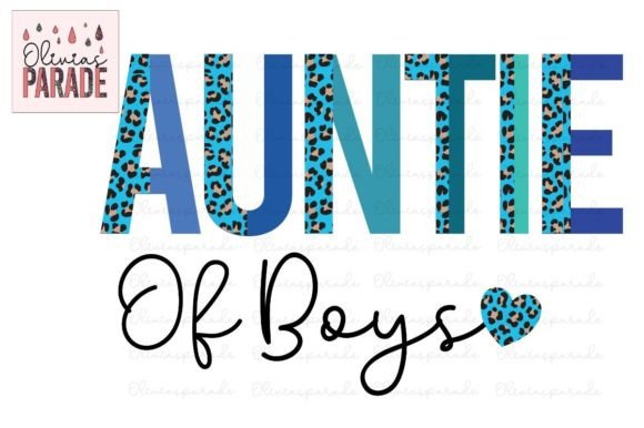 Auntie of Boys Blue Leopard Print Png