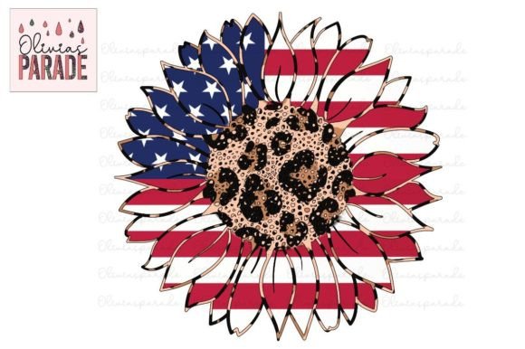 USA Flag Sunflower Sublimation Png